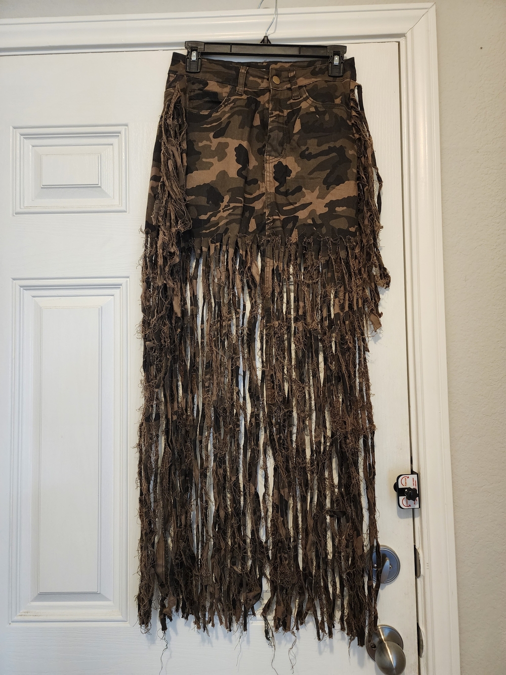 Camo Fringe Maxi Skirt - Brown Camouflage